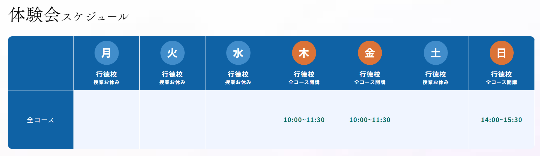 行徳校の時間割表